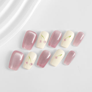 Kiokii Handmade Press-On Nails-Cute Pink Cherry