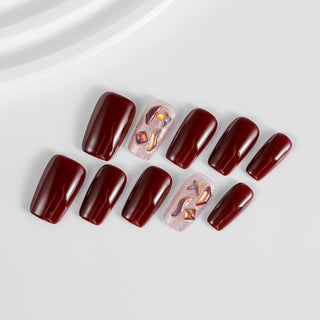 Kiokii Handmade Press-On Nails-Burgundy Glitter