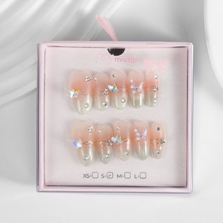 Kiokii Handmade Press-On Nails-Pink-Green Gradient