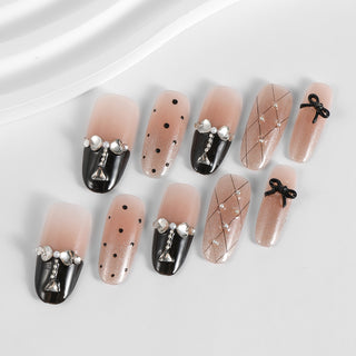 Kiokii Handmade Press-On Nails-Black-Pink Splicing