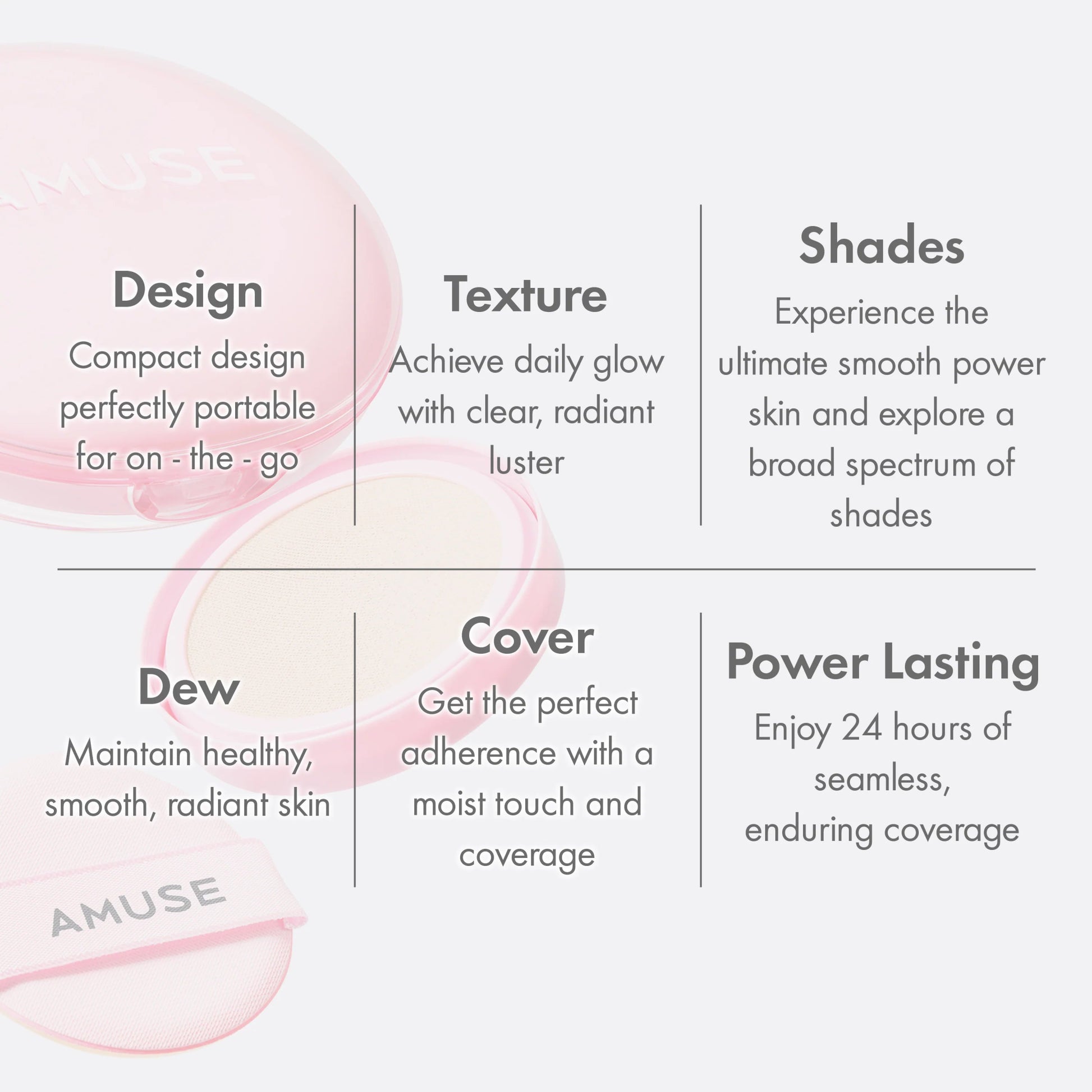 Amuse Dew Power Vegan Cushion 15g (5 Shades) by Amuse – Foundation & Cushion