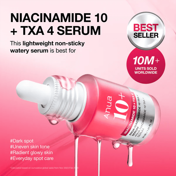 Anua Niacinamide 10% TXA 4% Serum 30ml + Heartleaf Quercetinol Cleansing Foam 150ml by Anua – Bundle