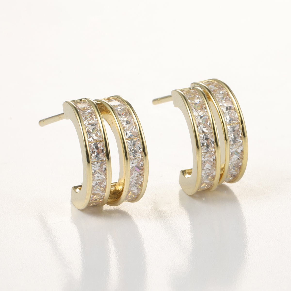 Arch14 Brilliant Double Channel - Set 18K Gold - Plated Huggie Earrings by Arch14 – Earrings