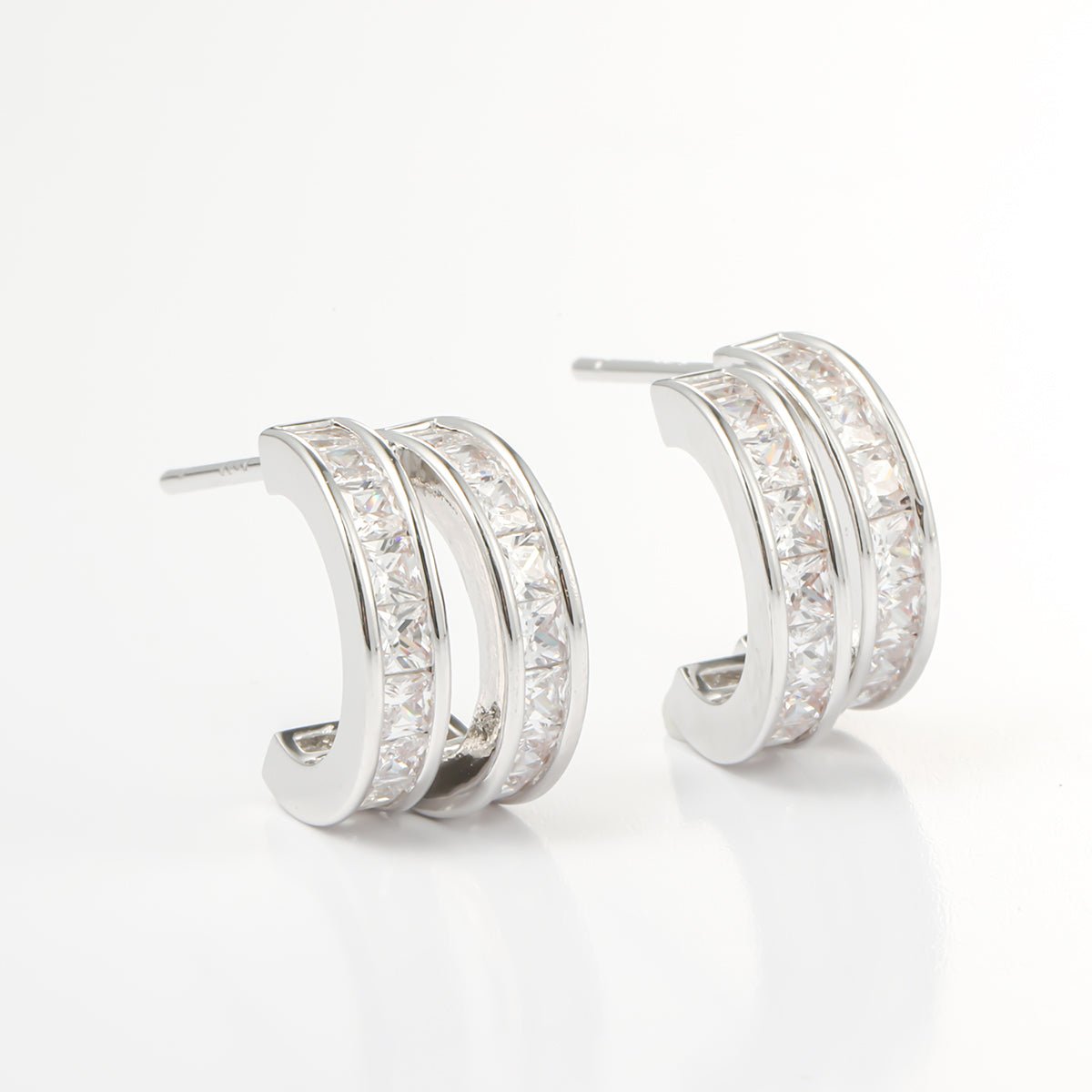 Arch14 Brilliant Double Channel - Set 18K White Gold - Plated Huggie Earrings by Arch14 – Earrings