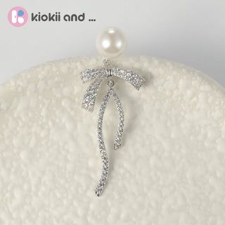 Arch14 Delicate Ribbon & Pearl 18K Gold - Plated Drop Earrings by Arch14 – Earrings photo