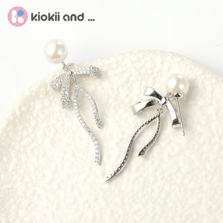 Arch14 Delicate Ribbon & Pearl 18K Gold - Plated Drop Earrings by Arch14 – Earrings photo