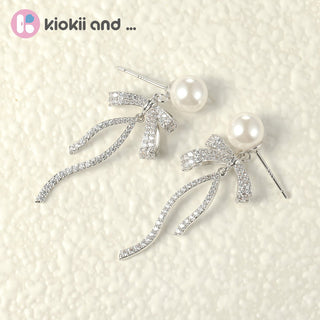 Arch14 Delicate Ribbon & Pearl 18K Gold - Plated Drop Earrings by Arch14 – Earrings photo