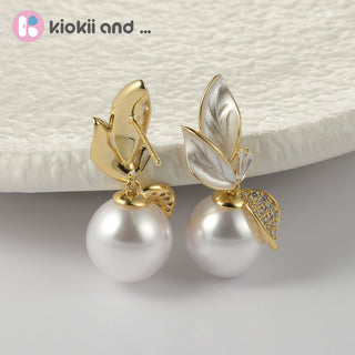 Arch14 Elegant Leaf & Pearl 18K Gold - Plated Drop Earrings by Arch14 – Earrings photo