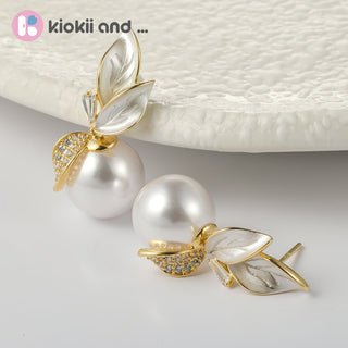 Arch14 Elegant Leaf & Pearl 18K Gold - Plated Drop Earrings by Arch14 – Earrings photo
