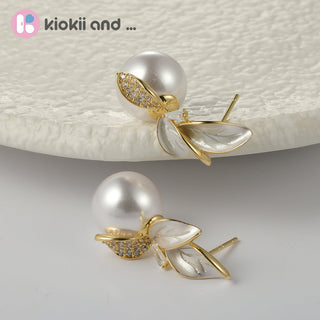 Arch14 Elegant Leaf & Pearl 18K Gold - Plated Drop Earrings by Arch14 – Earrings photo