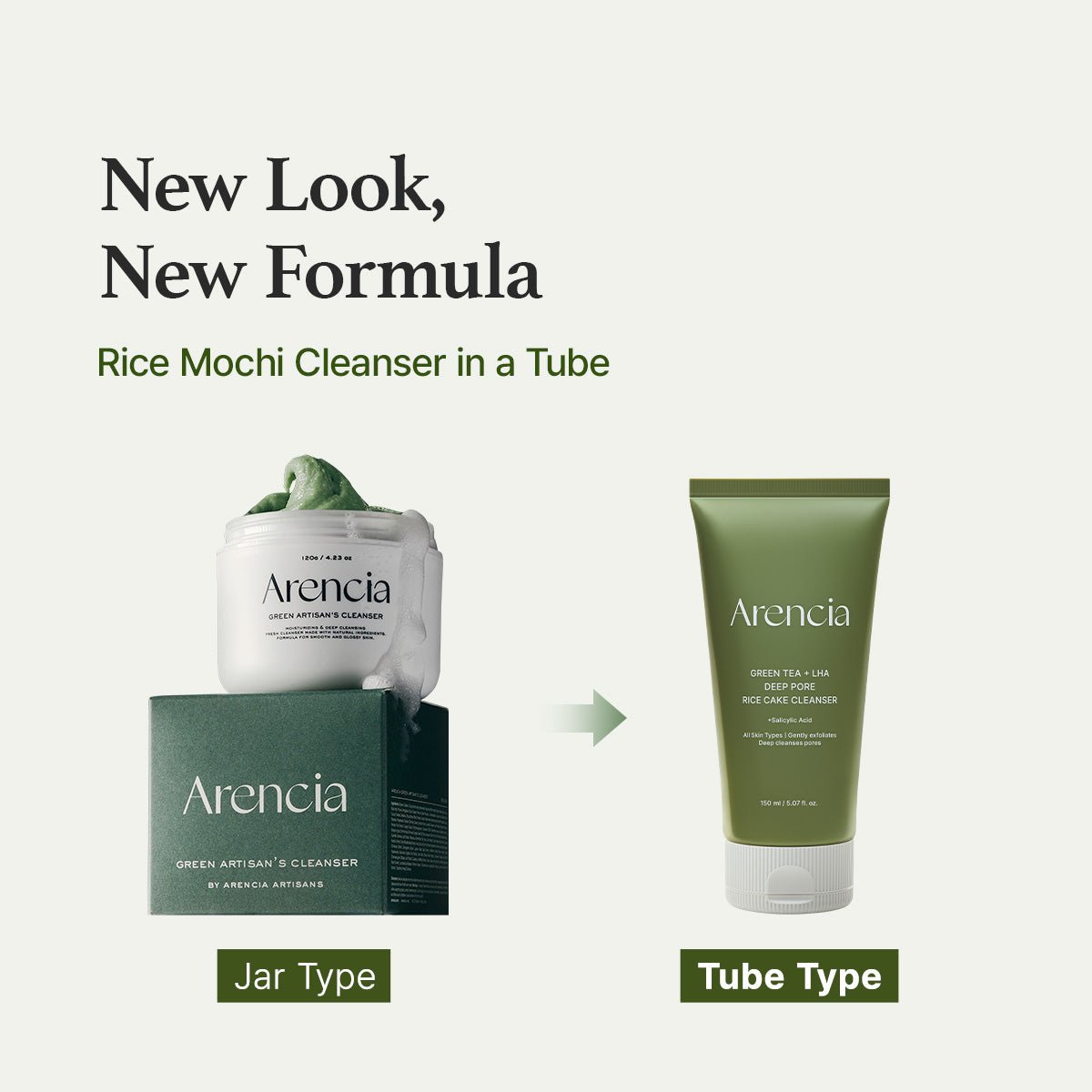 ARENCIA Green Tea + LHA Deep Pore Rice Cake Cleanser 150ml by Arencia – Facial Cleanser