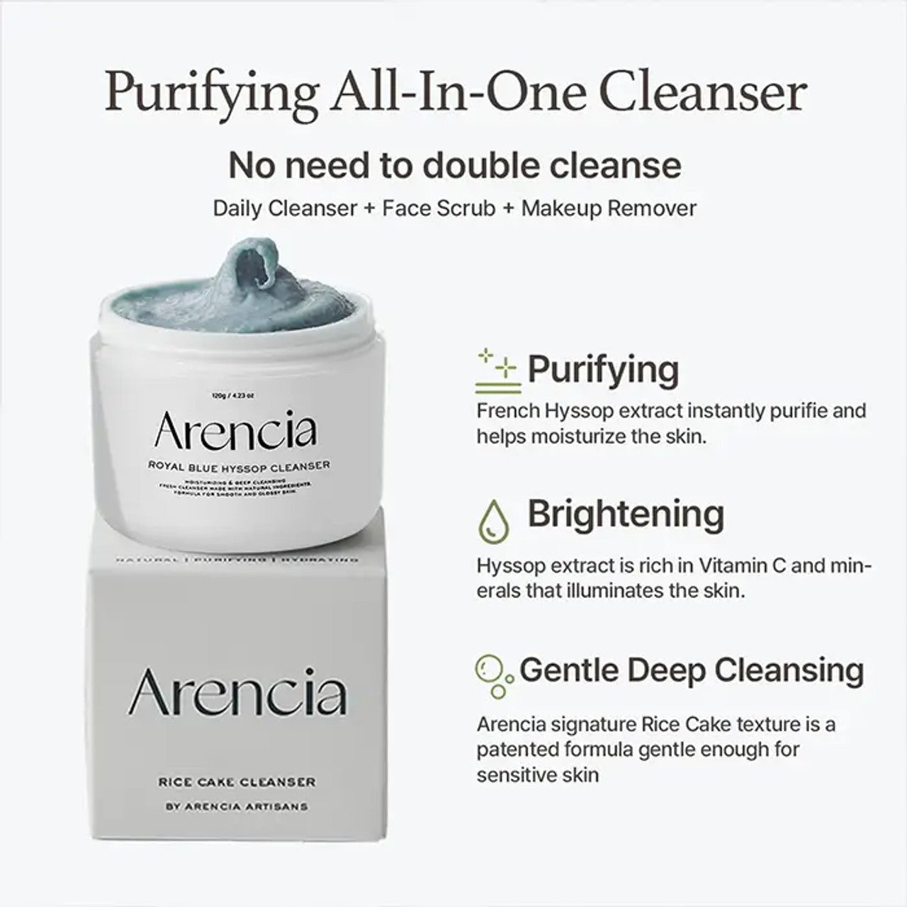Arencia Royal Blue Hyssop Rice Mochi Cleanser 120g by Arencia – Facial Cleanser