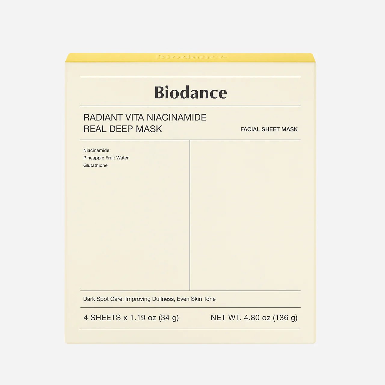 Biodance Radiant Vita Niacinamide Real Deep Mask (Yellow) by Biodance – Sheet Mask
