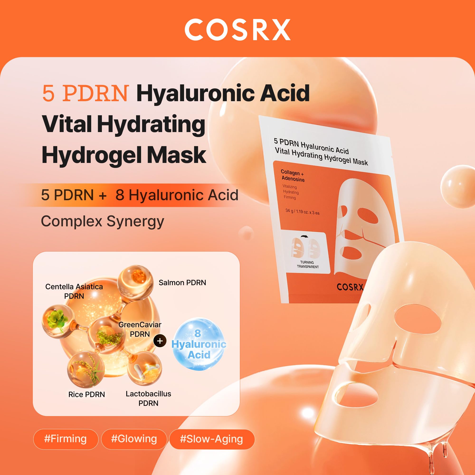 COSRX 5 PDRN Hyaluronic Acid Vital Hydrating Hydrogel Mask 3pcs by COSRX – Sheet Mask