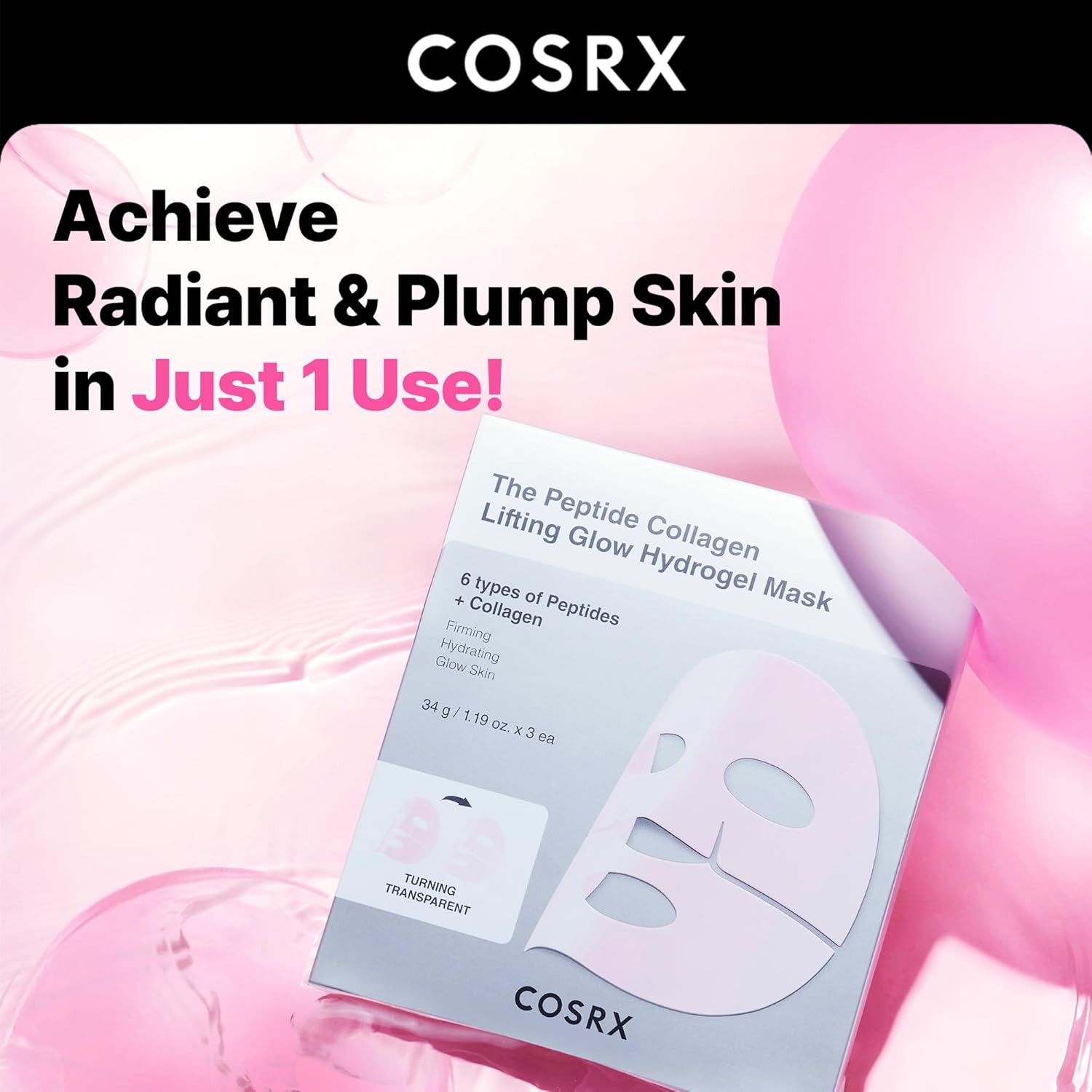 COSRX The Peptide Collagen Lifting Glow Hydrogel Mask 3pcs by COSRX – Sheet Mask