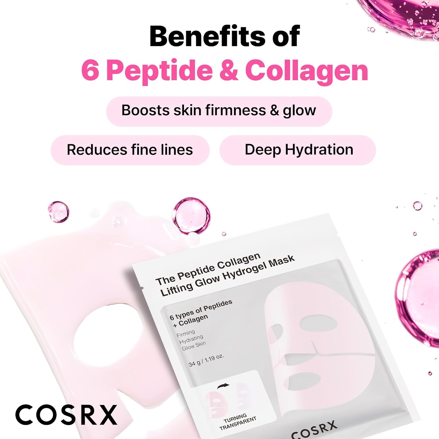 COSRX The Peptide Collagen Lifting Glow Hydrogel Mask 3pcs by COSRX – Sheet Mask