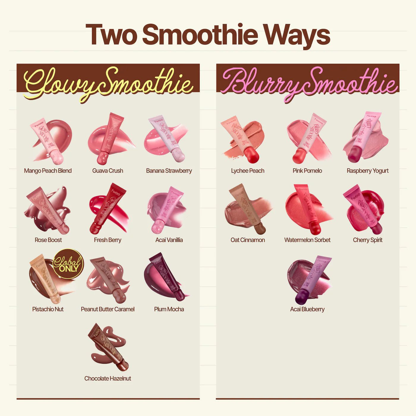 Fwee GLOWY Smoothie Tinted Lip Balm - 4 Colors by Fwee – Tinted Lip Balm