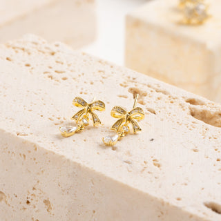 Golden Bow Drop Earrings 925 Sterling Silver - Archfourteen | Kiokii and...