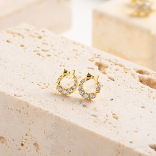 Golden Star Circle Stud Earrings 925 Sterling Seilver - Archfourteen | Kiokii and...