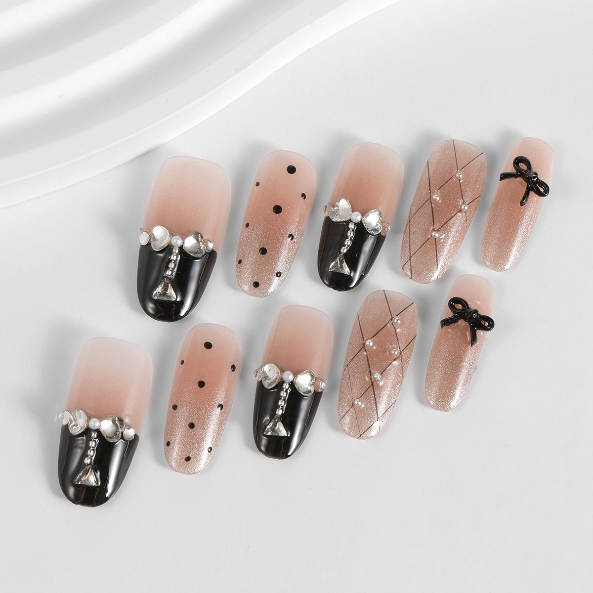 Kiokii Handmade Press - On Nails - Black - Pink Splicing by Kiokii and... – Nail Art