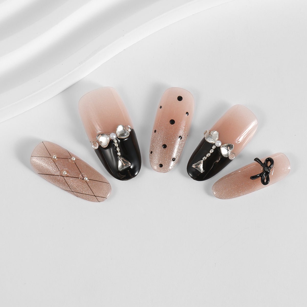 Kiokii Handmade Press - On Nails - Black - Pink Splicing by Kiokii and... – Nail Art