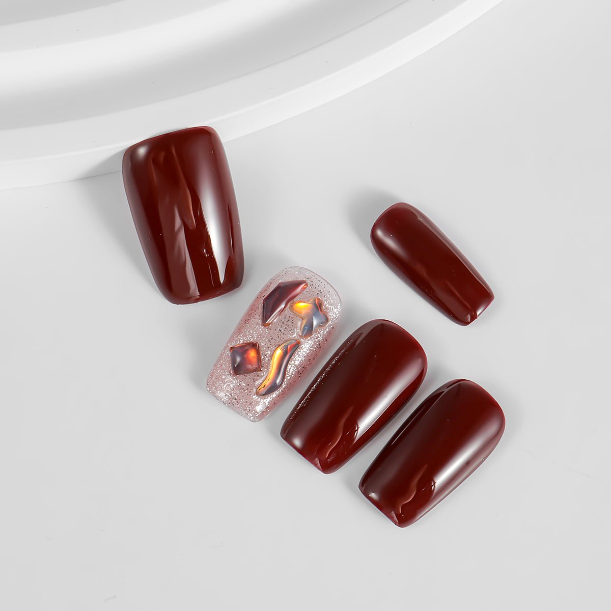 Kiokii Handmade Press - On Nails - Burgundy Glitter by Kiokii and... – Nail Art
