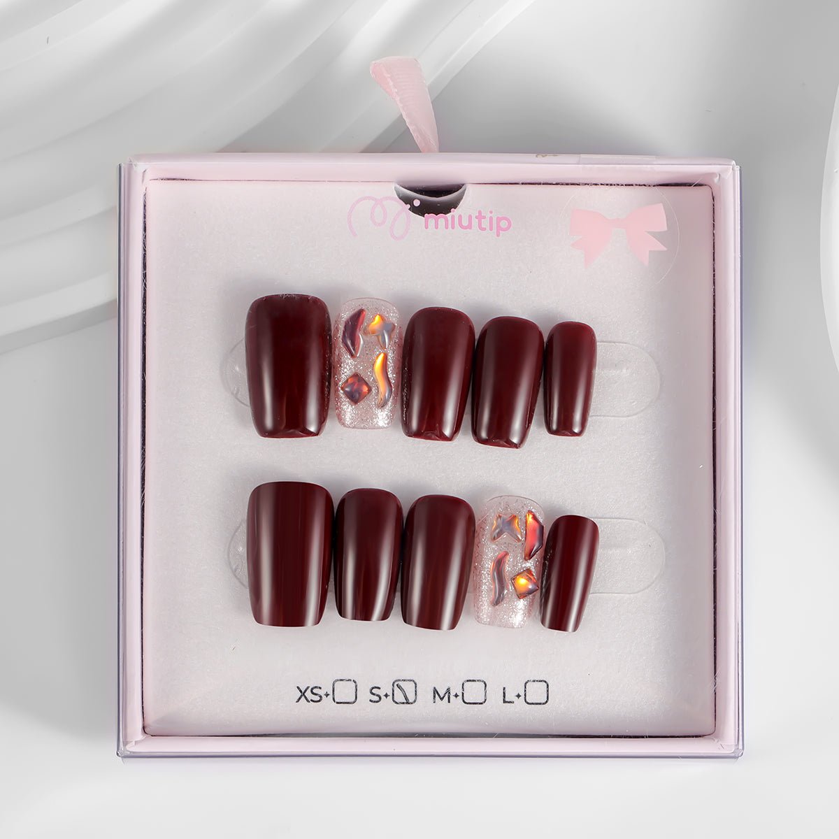 Kiokii Handmade Press - On Nails - Burgundy Glitter by Kiokii and... – Nail Art