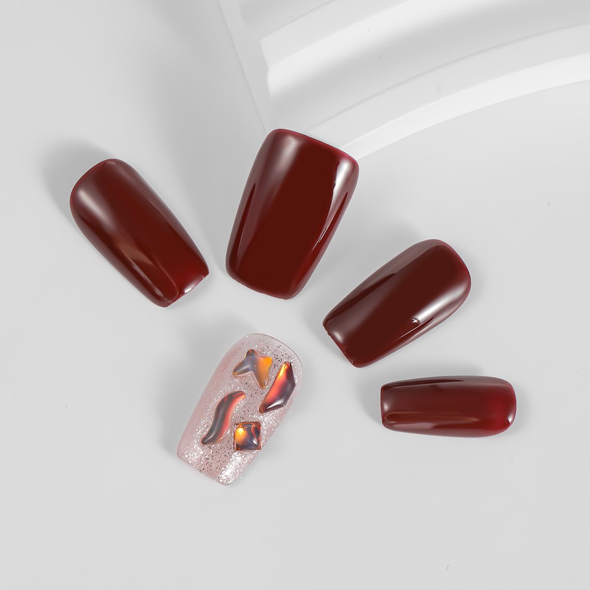 Kiokii Handmade Press - On Nails - Burgundy Glitter by Kiokii and... – Nail Art