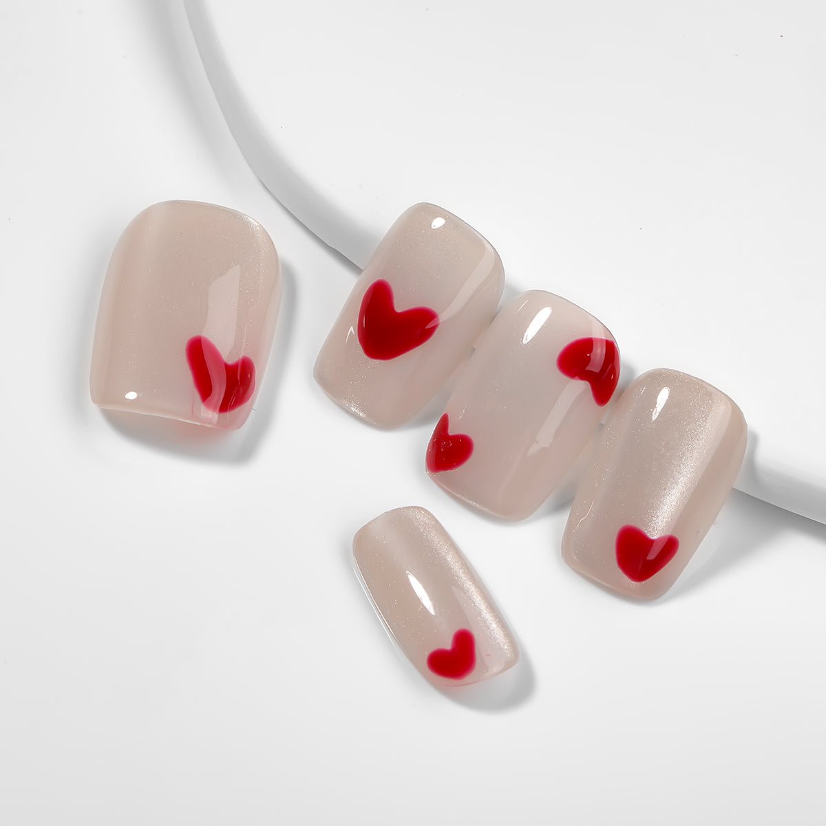 Kiokii Handmade Press - On Nails - Charming Pink Heart Wearable by Kiokii and... – Press - On Nails