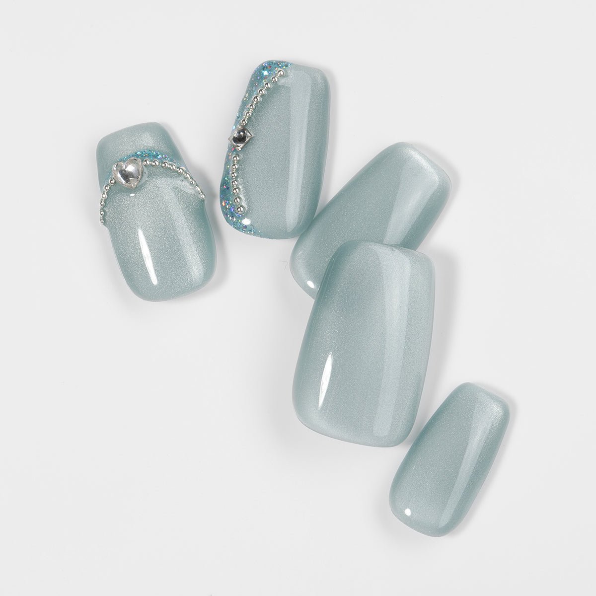 Kiokii Handmade Press - On Nails - Elegant Azure Cat's Eye by Kiokii and... – Press - On Nails