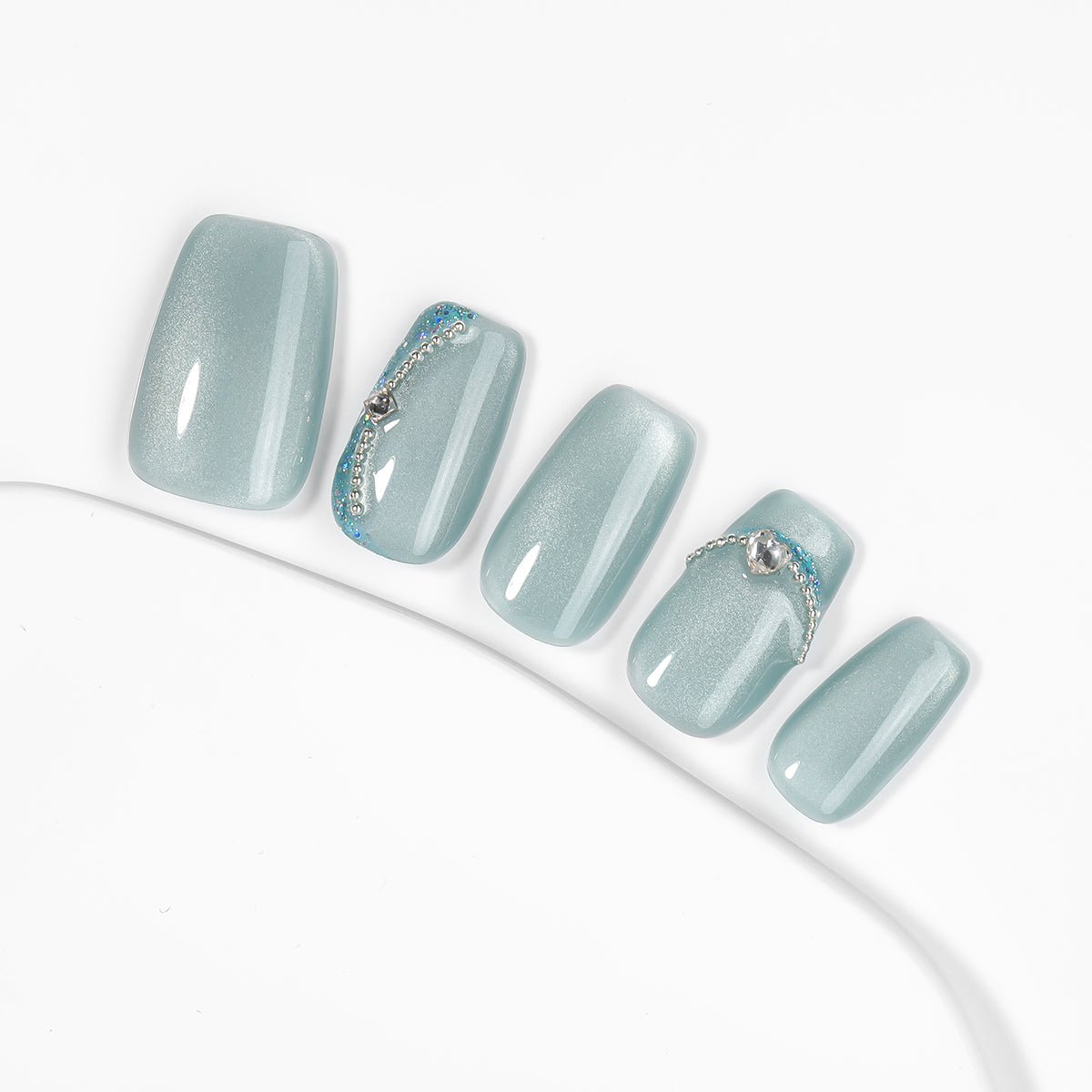 Kiokii Handmade Press - On Nails - Elegant Azure Cat's Eye by Kiokii and... – Press - On Nails
