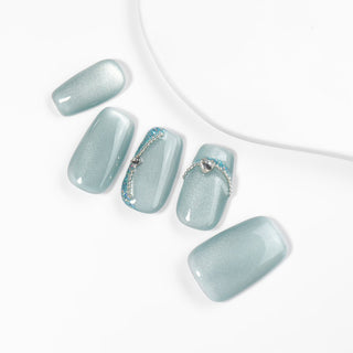 Kiokii Handmade Press - On Nails - Elegant Azure Cat's Eye by Kiokii and... – Press - On Nails photo