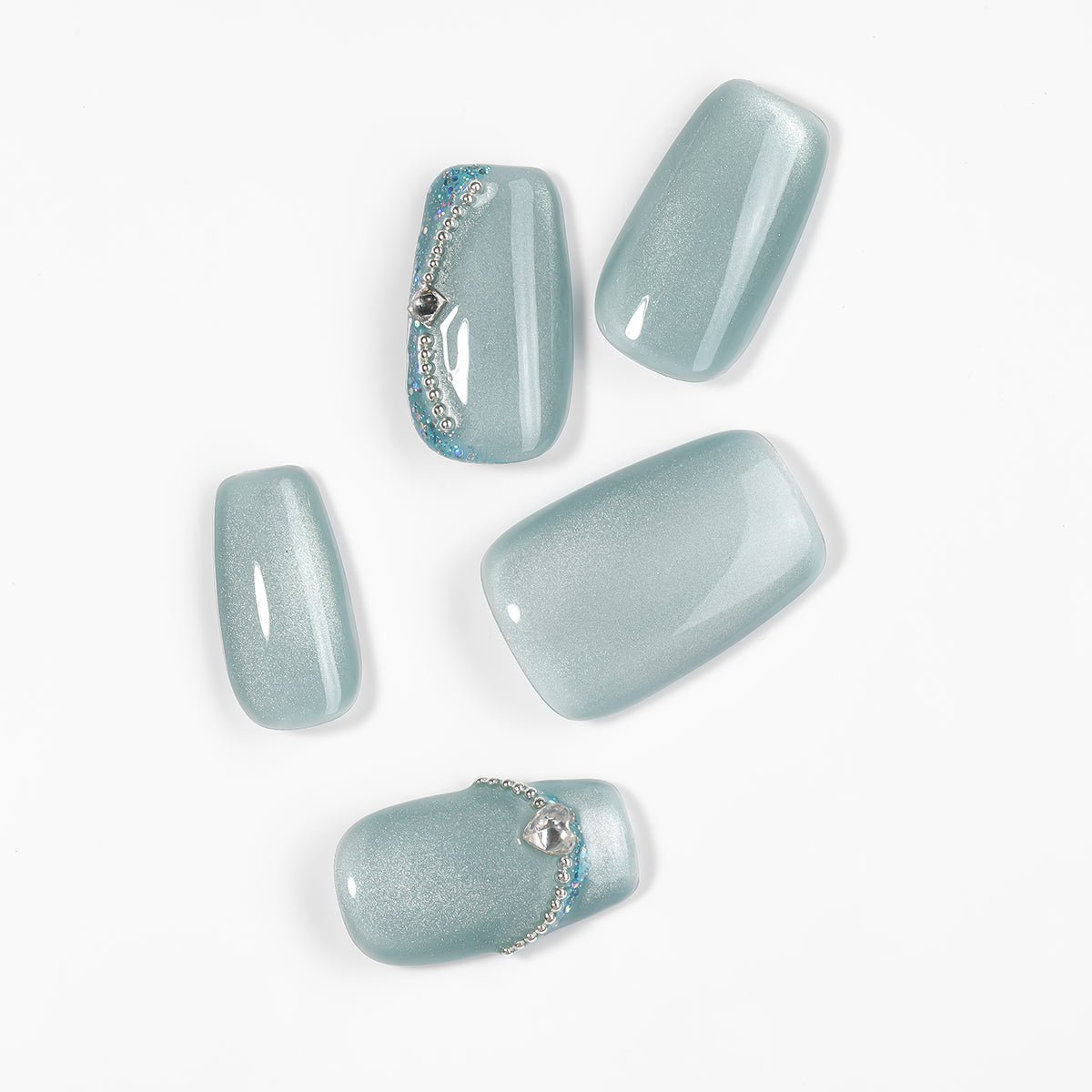Kiokii Handmade Press - On Nails - Elegant Azure Cat's Eye by Kiokii and... – Press - On Nails