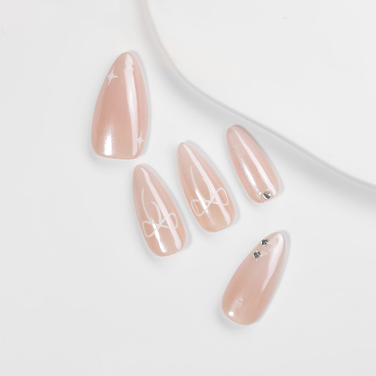 Kiokii Handmade Press - On Nails - Elegant Blush Nails with Star & Bow Accents by Kiokii and... – Press - On Nails