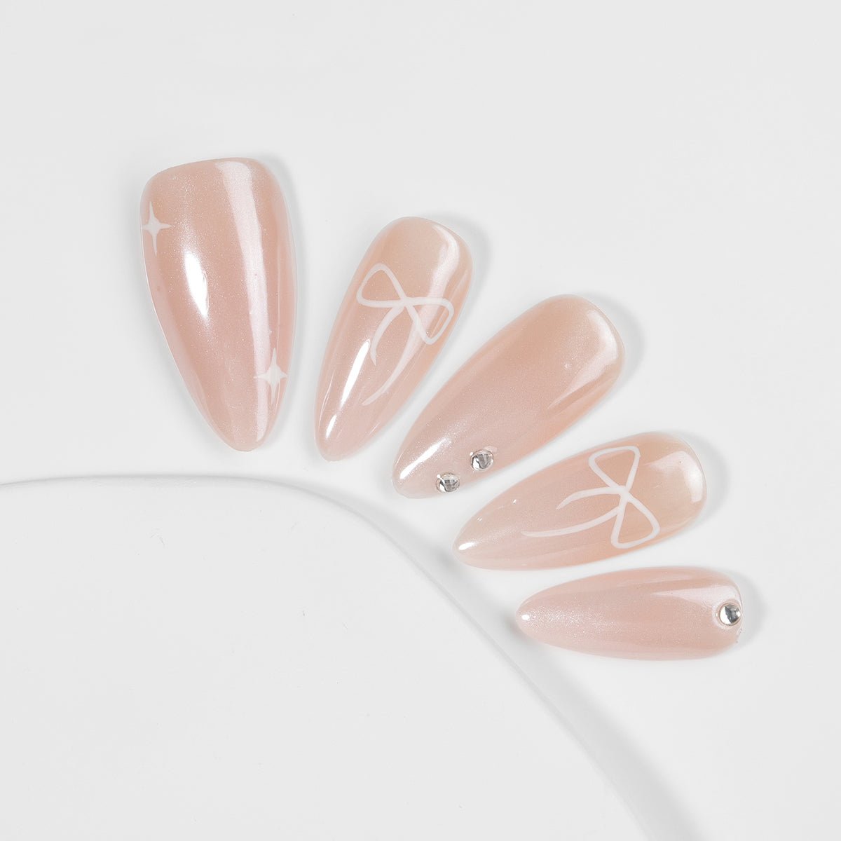 Kiokii Handmade Press - On Nails - Elegant Blush Nails with Star & Bow Accents by Kiokii and... – Press - On Nails