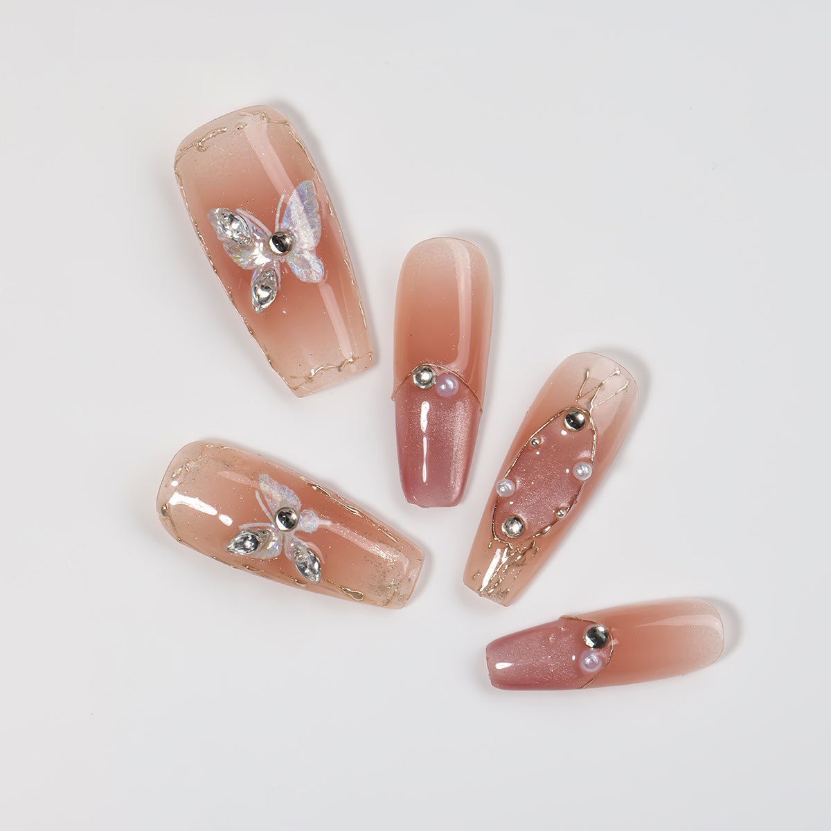 Kiokii Handmade Press - On Nails - Elegant Butterfly Pearl Nail Set by Kiokii and... – Press - On Nails