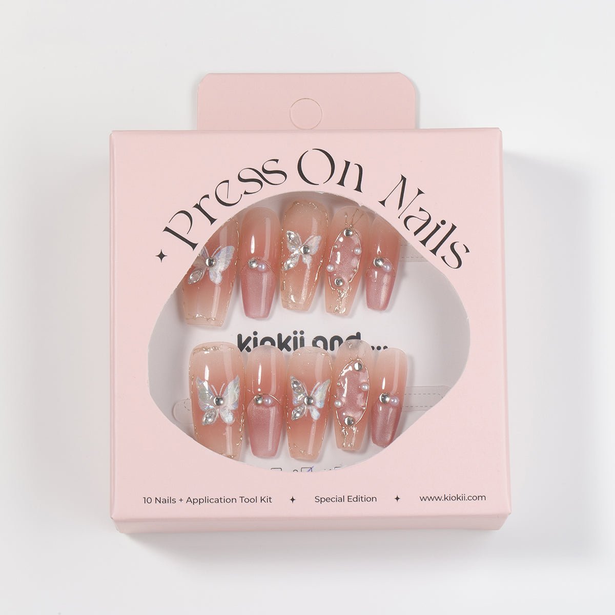 Kiokii Handmade Press - On Nails - Elegant Butterfly Pearl Nail Set by Kiokii and... – Press - On Nails