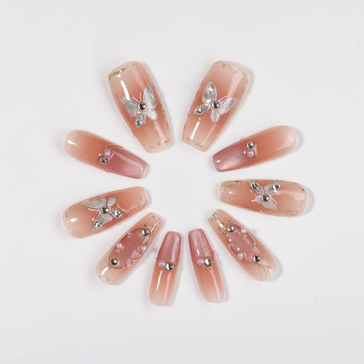 Kiokii Handmade Press - On Nails - Elegant Butterfly Pearl Nail Set by Kiokii and... – Press - On Nails