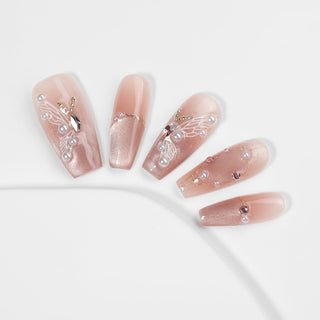 Kiokii Handmade Press - On Nails - Elegant Butterfly Pearl Nail by Kiokii and... – Press - On Nails photo