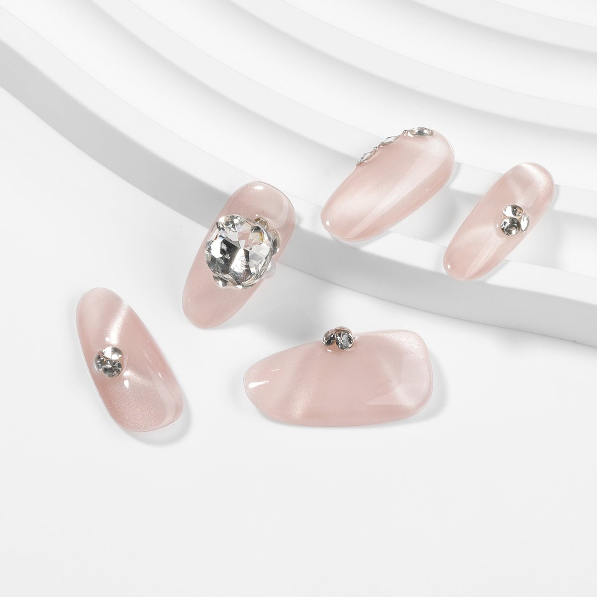 Kiokii Handmade Press - On Nails - Glamorous Pink Cat - Eye Nail Set by Kiokii and... – Press - On Nails