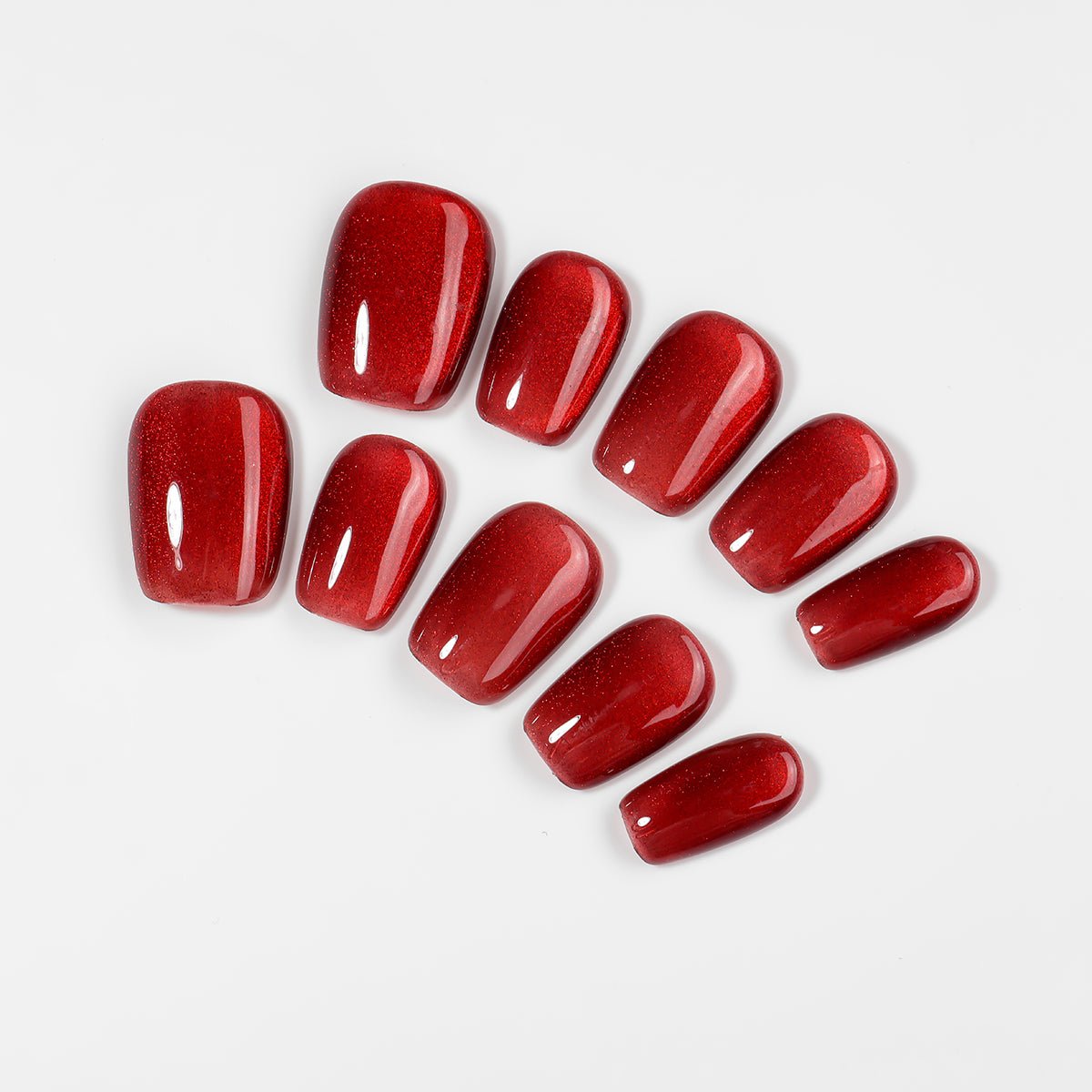 Kiokii Handmade Press - On Nails - Glamorous Red Shimmer by Kiokii and... – Press - On Nails