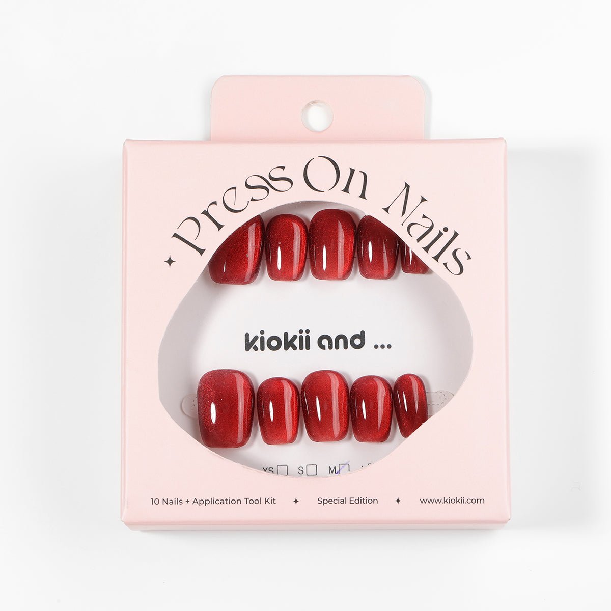 Kiokii Handmade Press - On Nails - Glamorous Red Shimmer by Kiokii and... – Press - On Nails