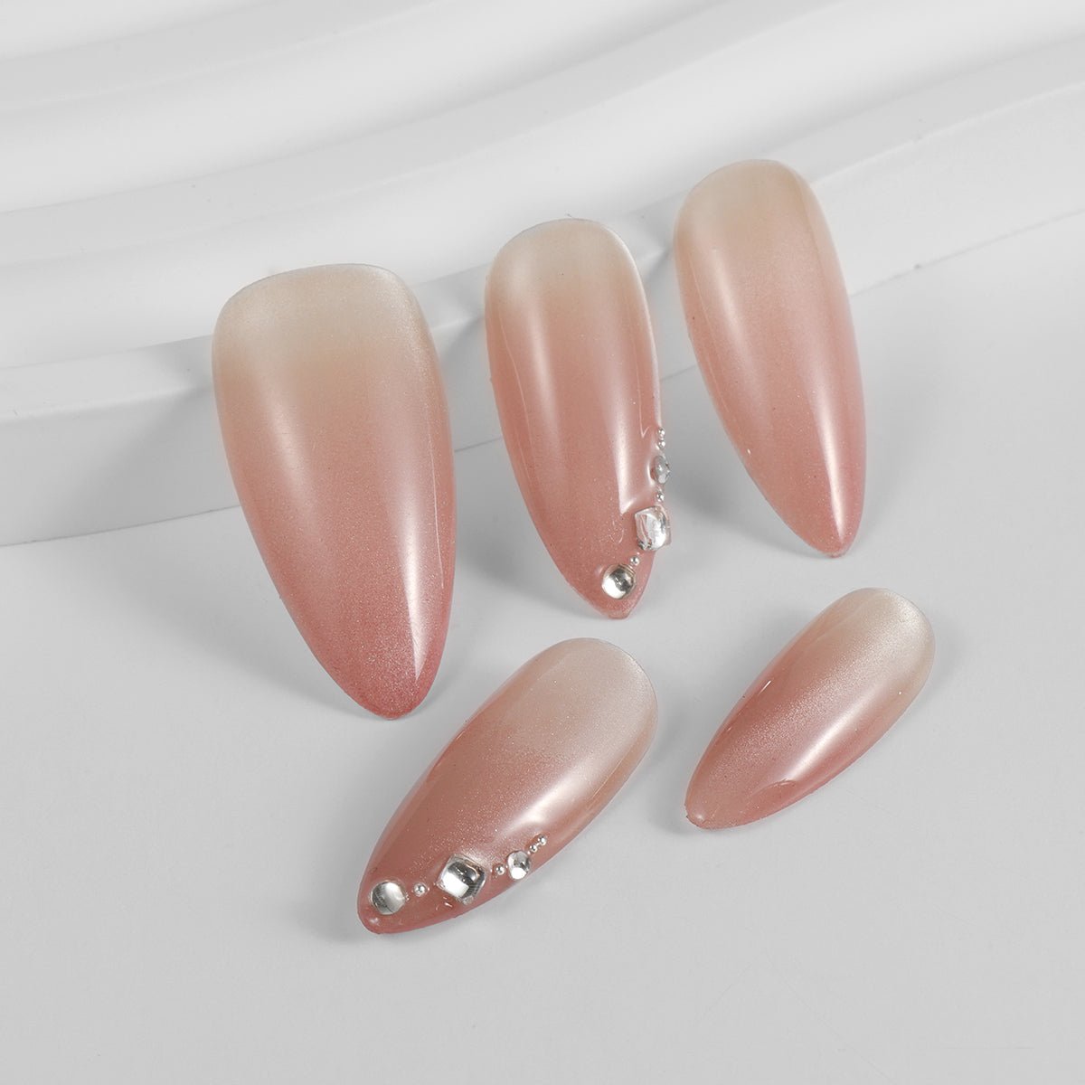Kiokii Handmade Press - On Nails - Nude Pink With Rhinestones by Kiokii and... – Nail Art