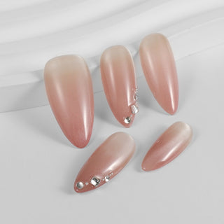 Kiokii Handmade Press - On Nails - Nude Pink With Rhinestones by Kiokii and... – Nail Art photo