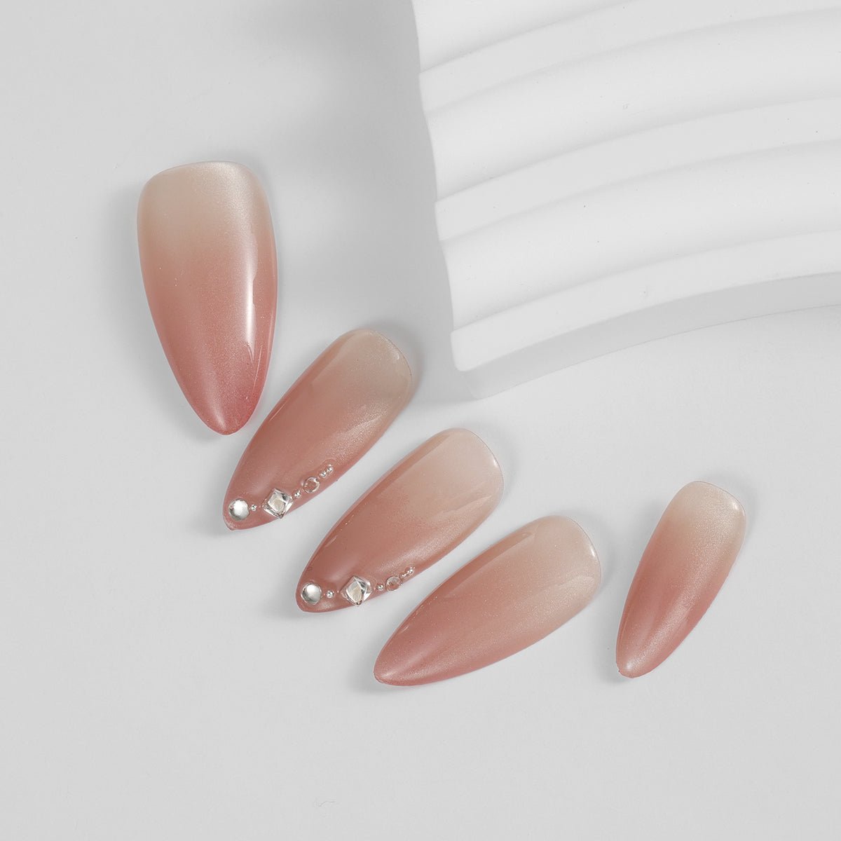 Kiokii Handmade Press - On Nails - Nude Pink With Rhinestones by Kiokii and... – Nail Art