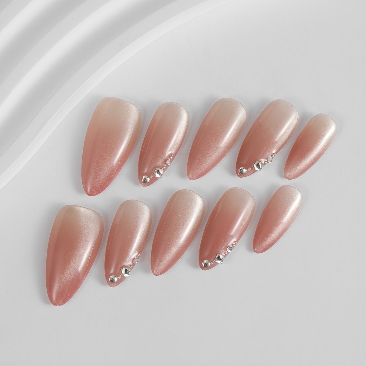 Kiokii Handmade Press - On Nails - Nude Pink With Rhinestones by Kiokii and... – Nail Art