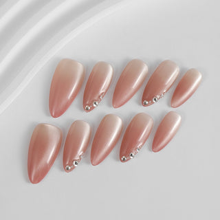 Kiokii Handmade Press - On Nails - Nude Pink With Rhinestones by Kiokii and... – Nail Art photo