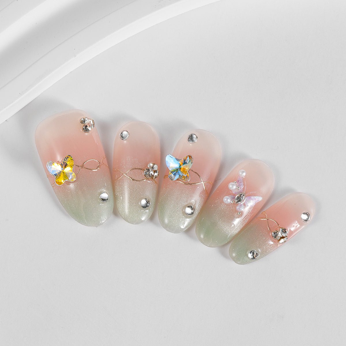 Kiokii Handmade Press - On Nails - Pink - Green Gradient by Kiokii and... – Nail Art