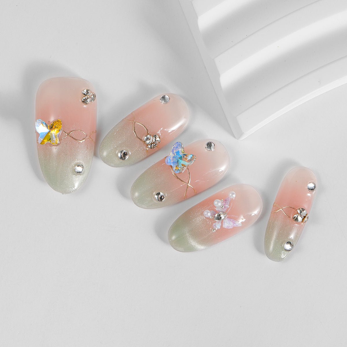 Kiokii Handmade Press - On Nails - Pink - Green Gradient by Kiokii and... – Nail Art