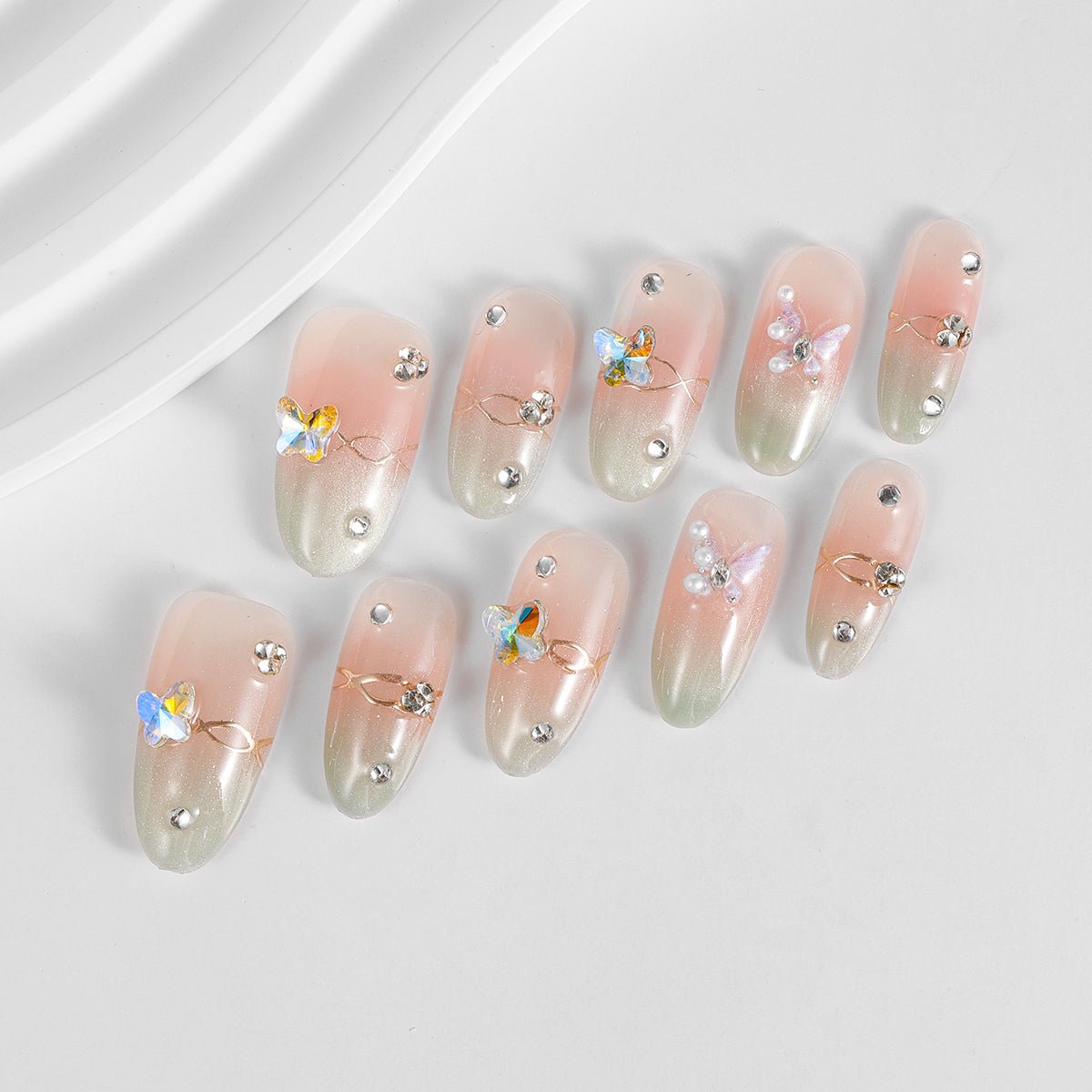 Kiokii Handmade Press - On Nails - Pink - Green Gradient by Kiokii and... – Nail Art